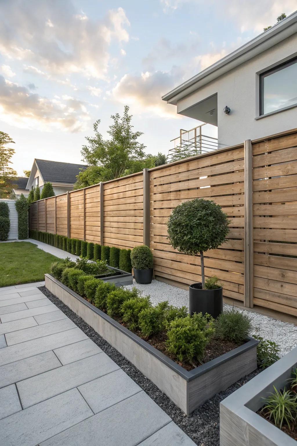 Horizontal flat fences contribute contemporary sophistication to every outdoor location.