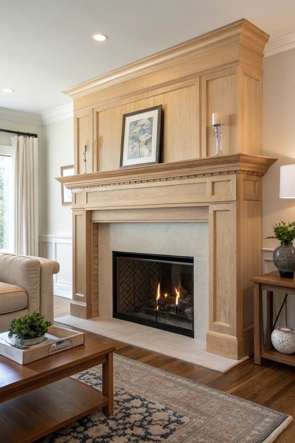 Achieve sleek sophistication with a minimalist wood mantel.