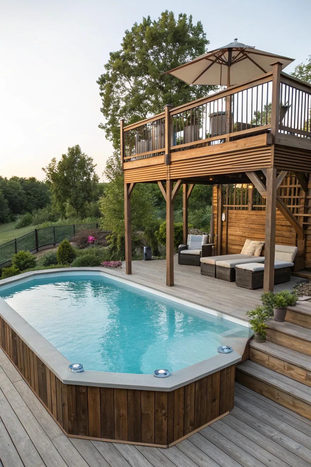 A multi-level deck adds dimension and space to your pool area.