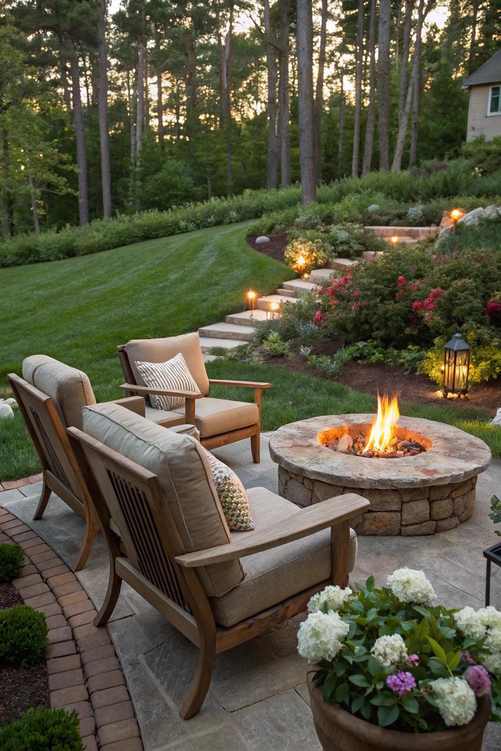 Outdoor living spaces offer comfort and a spot to unwind.