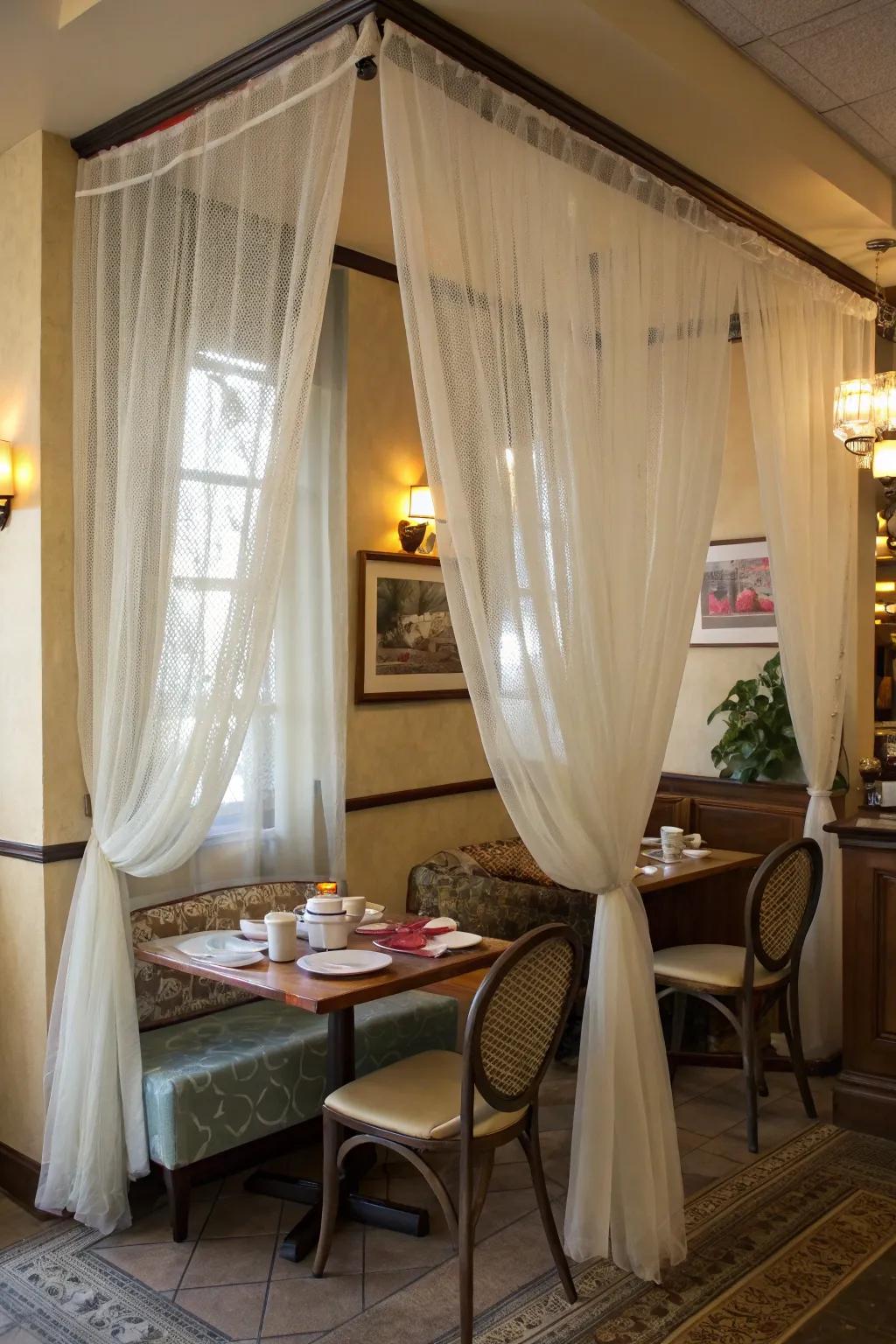 Layered tulle curtains add a whimsical, dreamy vibe.