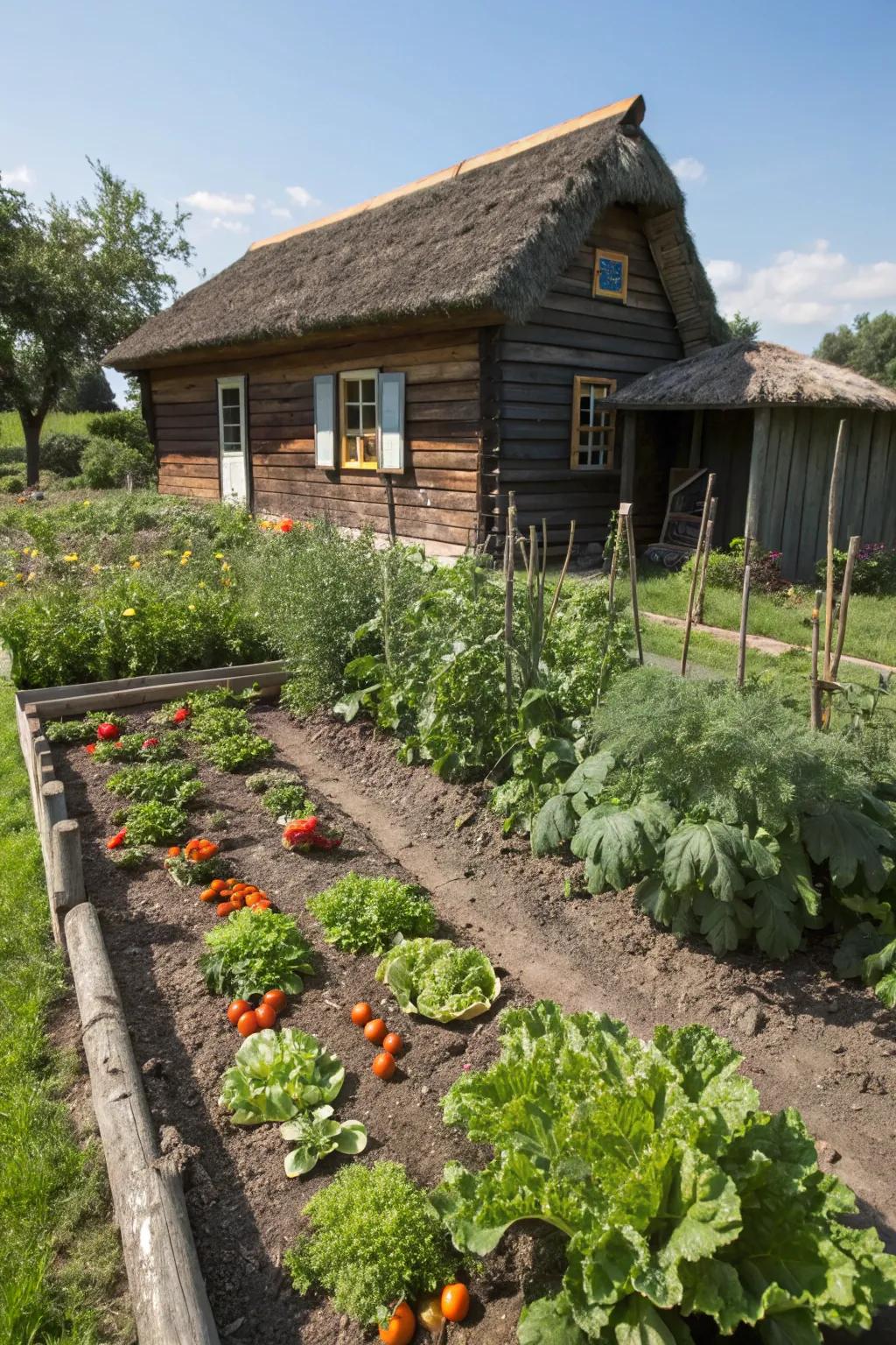 A veggie bed delivers fresh produce and space delight.