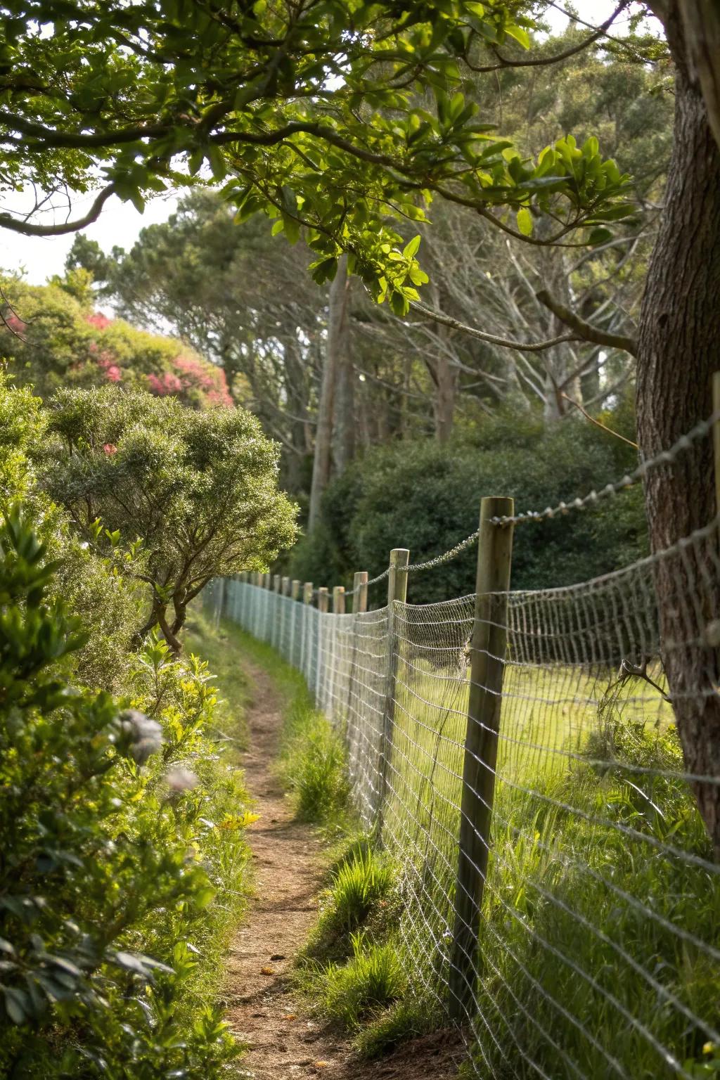 Thread strand fence blending naturally with the environment