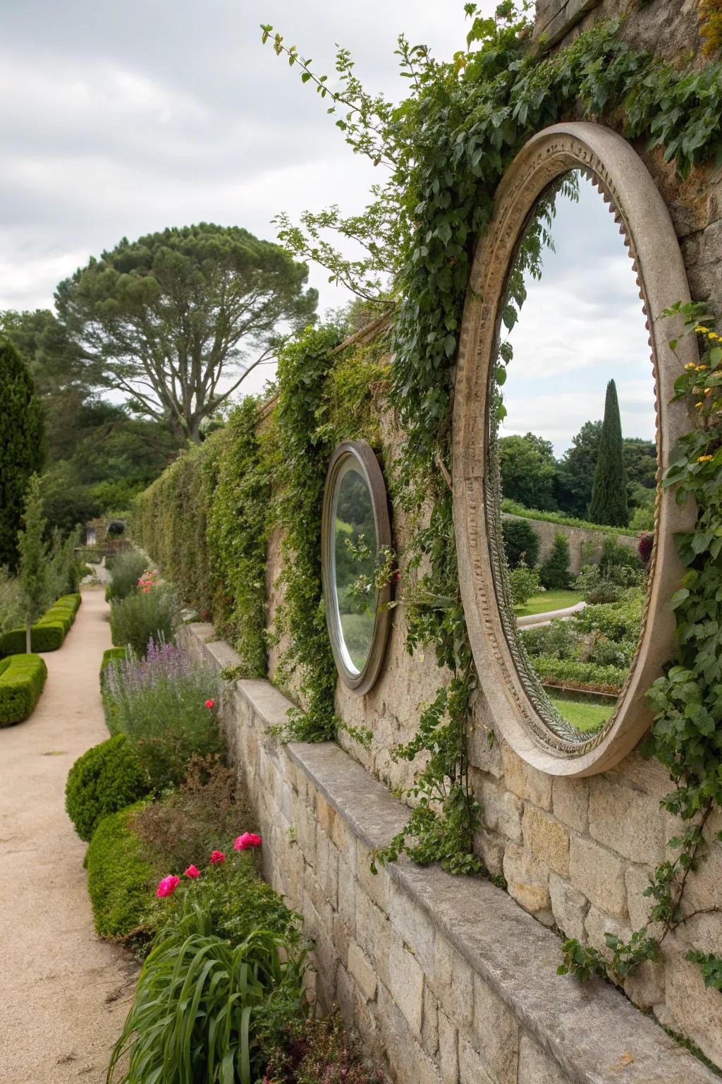 Mirrors enhance space and light, adding depth to your garden.