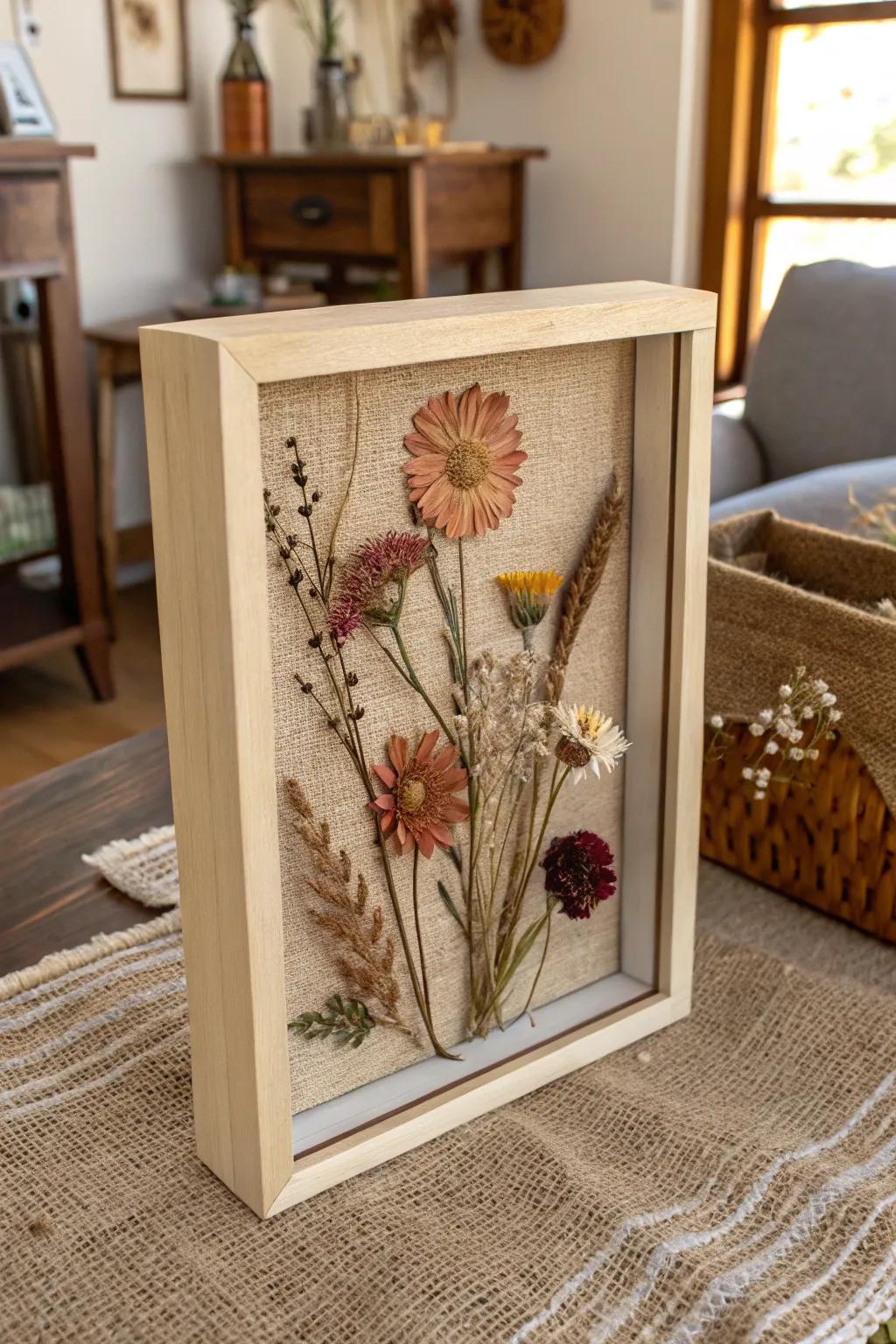Enhance your decor with textured backgrounds in preserved flower display cases.