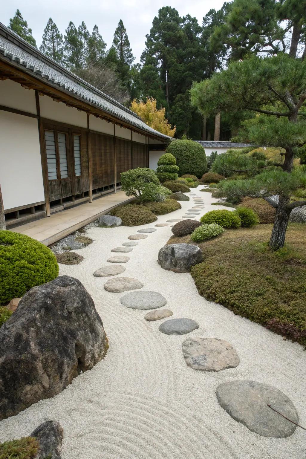 A peaceful Zen garden path with tranquil design.