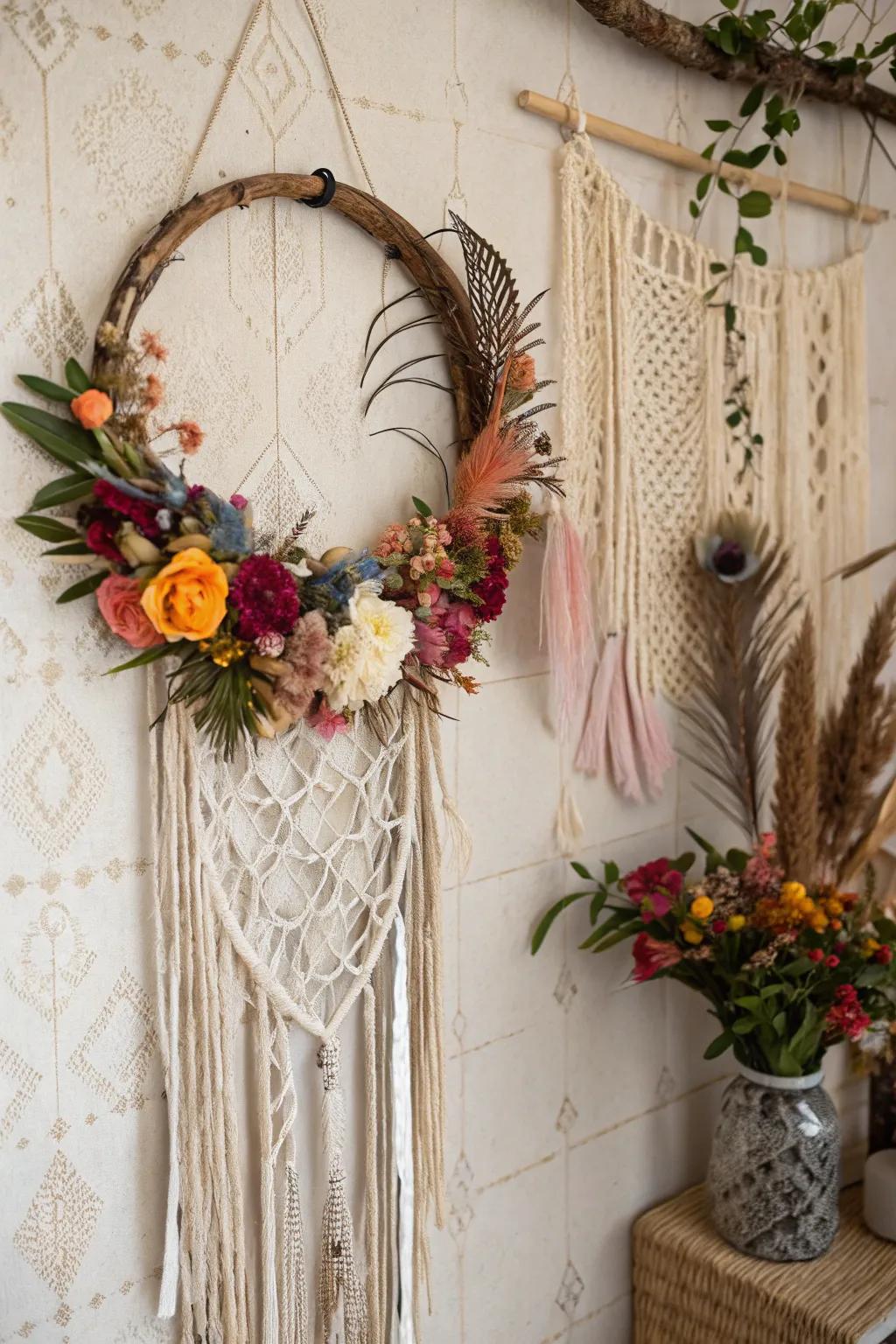 Playful indie charm shines with a dream catcher wreath.
