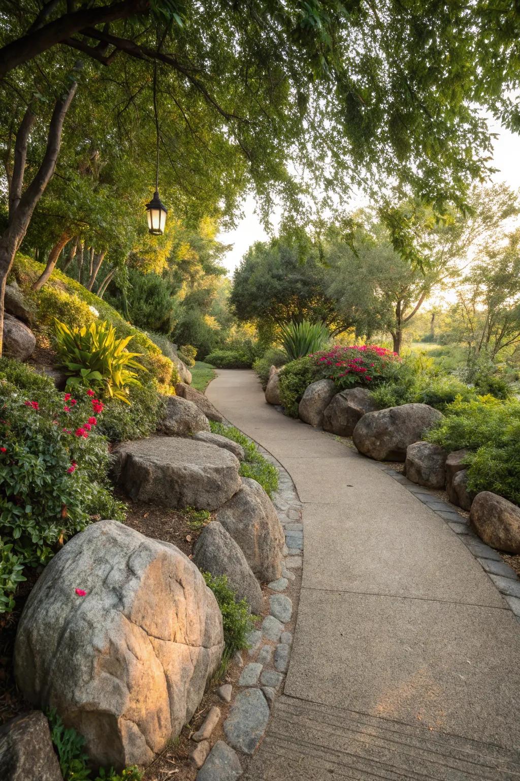 Boulder edges fashion a natural and structured boundary.