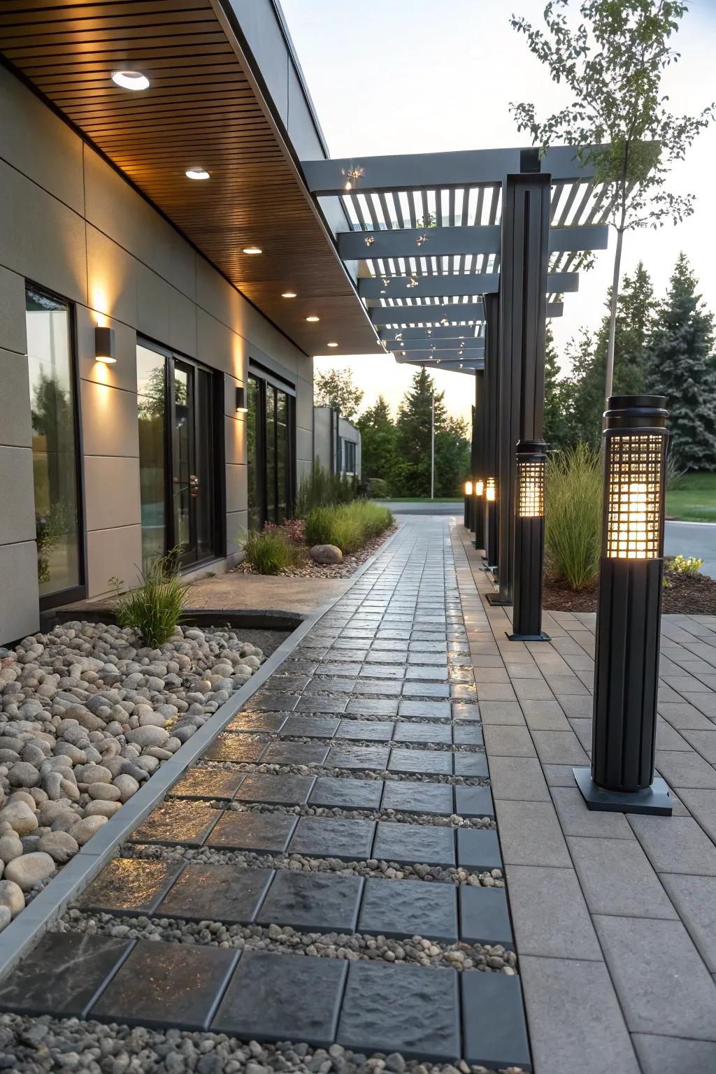 Metal pavers give a modern edge to your walkway.