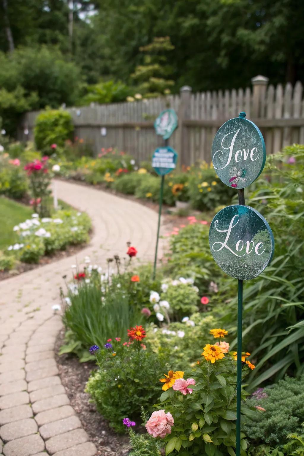 Personalized sentiment posts fashioning meaningful garden additions.