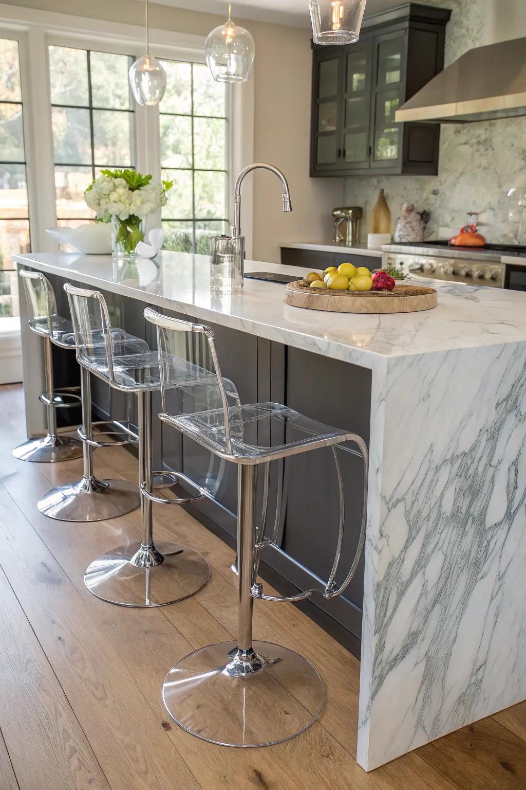 See-through seating creates a clean and open aesthetic.