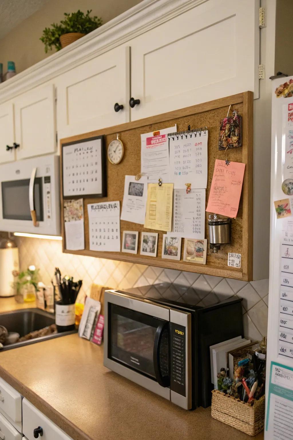 A command center organizes schedules and reduces paper clutter.