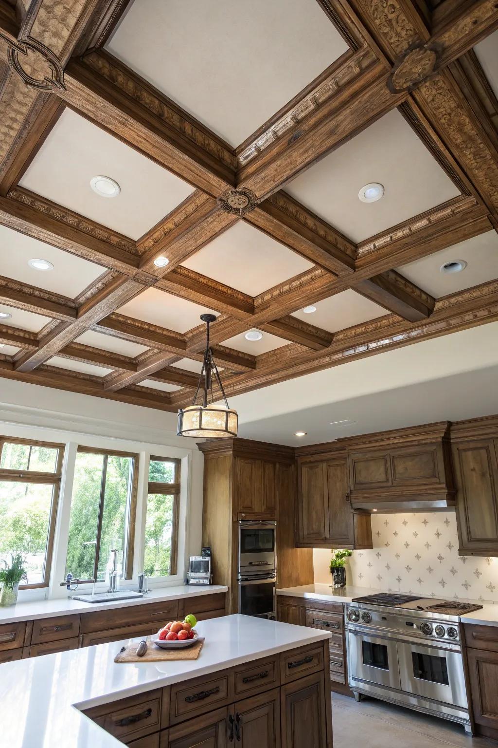 A distinct ceiling style adds structural flair.