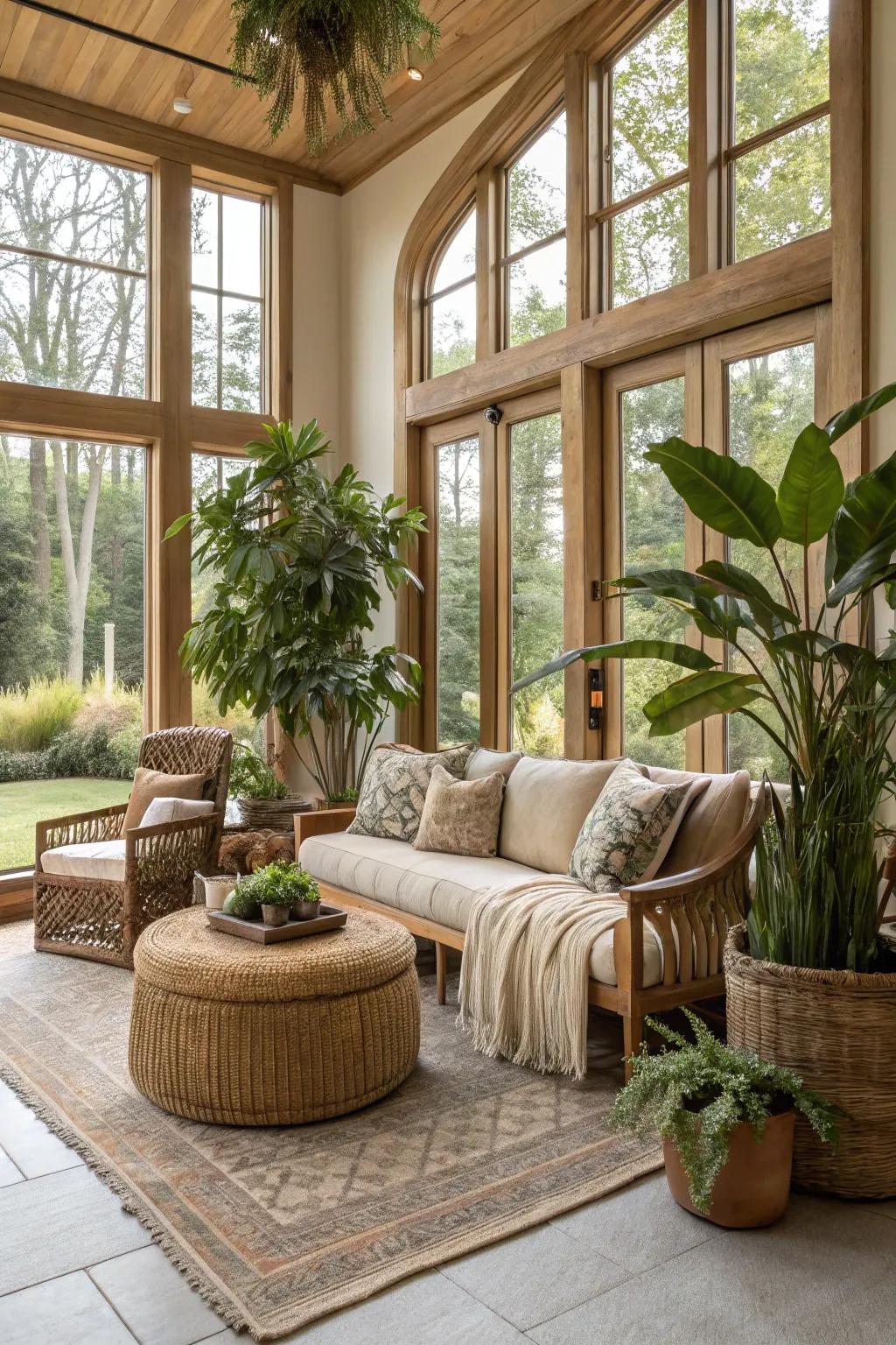 Nature-inspired design brings a touch of nature to this upscale living room.
