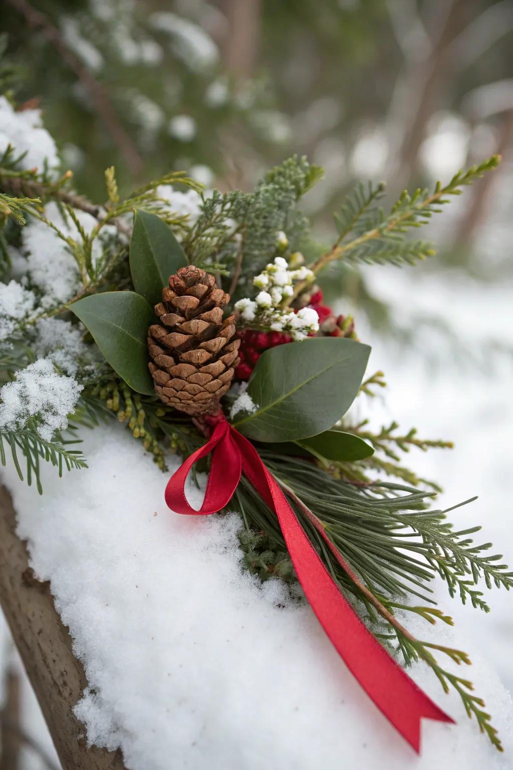 Conifer cone and evergreen offer a cozy winter aesthetic.