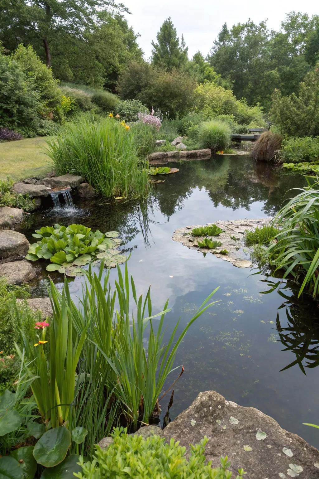 Greens act as nature's filters for a clean mini pond.