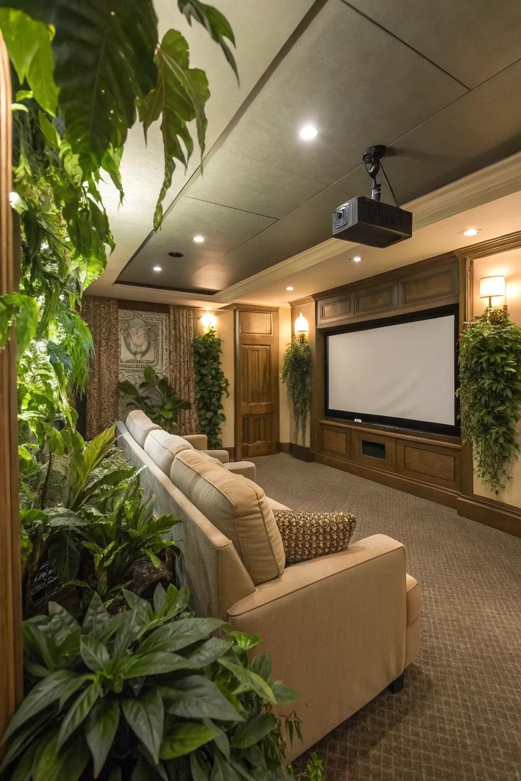 Greenery adds a refreshing touch to your theater space.
