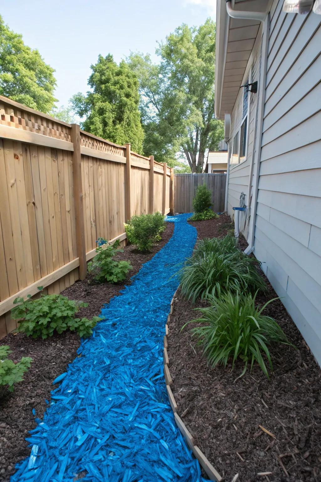 Colorful wood chips offer both functionality and flair to narrow spaces.