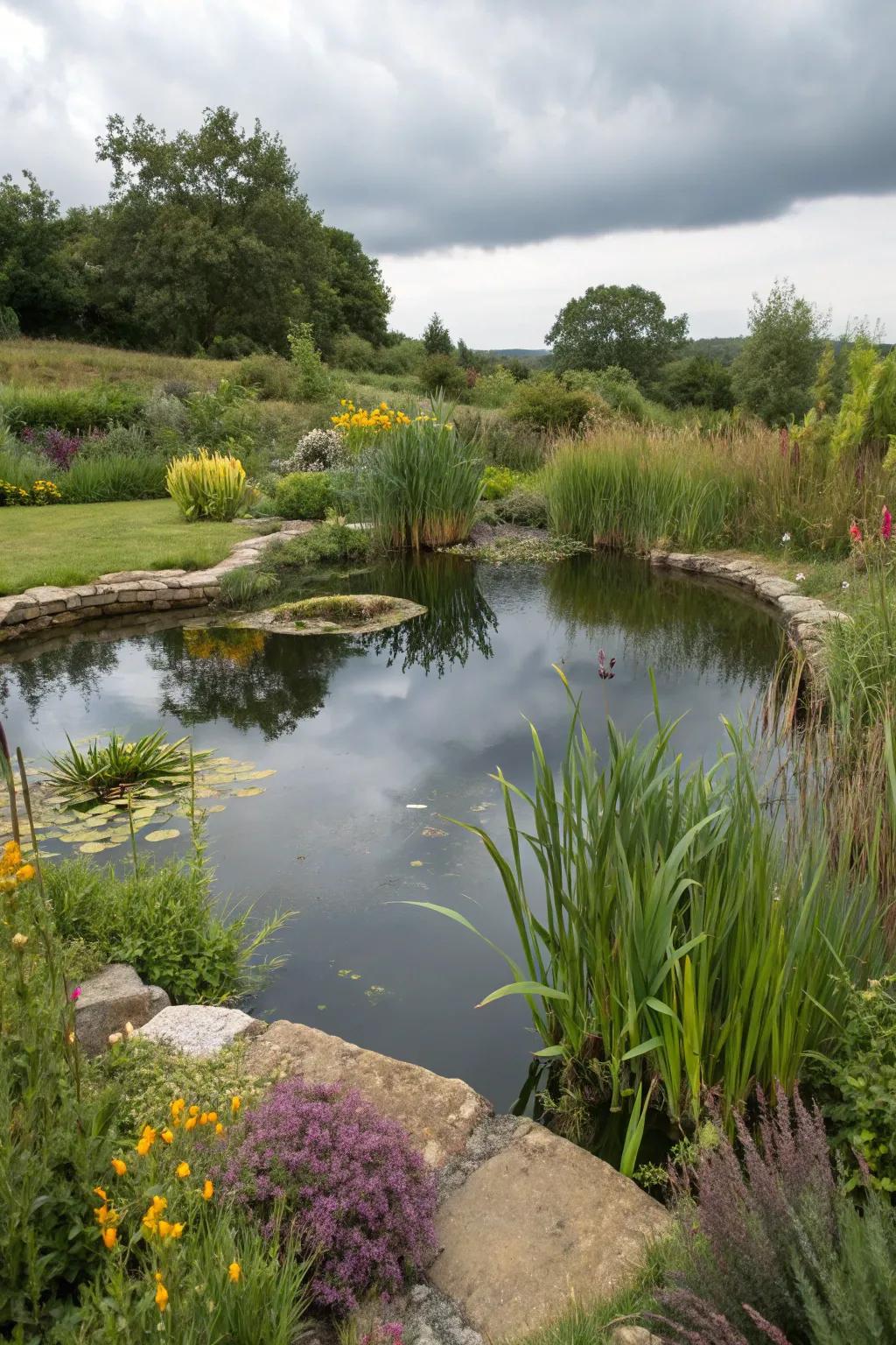 An unusual pond shape creating visual interest and harmony.