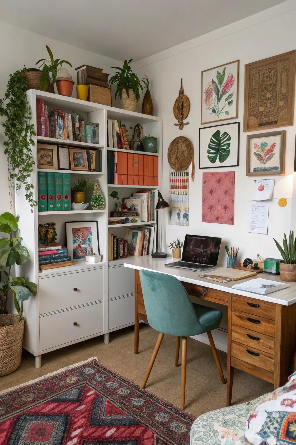 Diverse pieces add intrigue to the virtual meeting space.