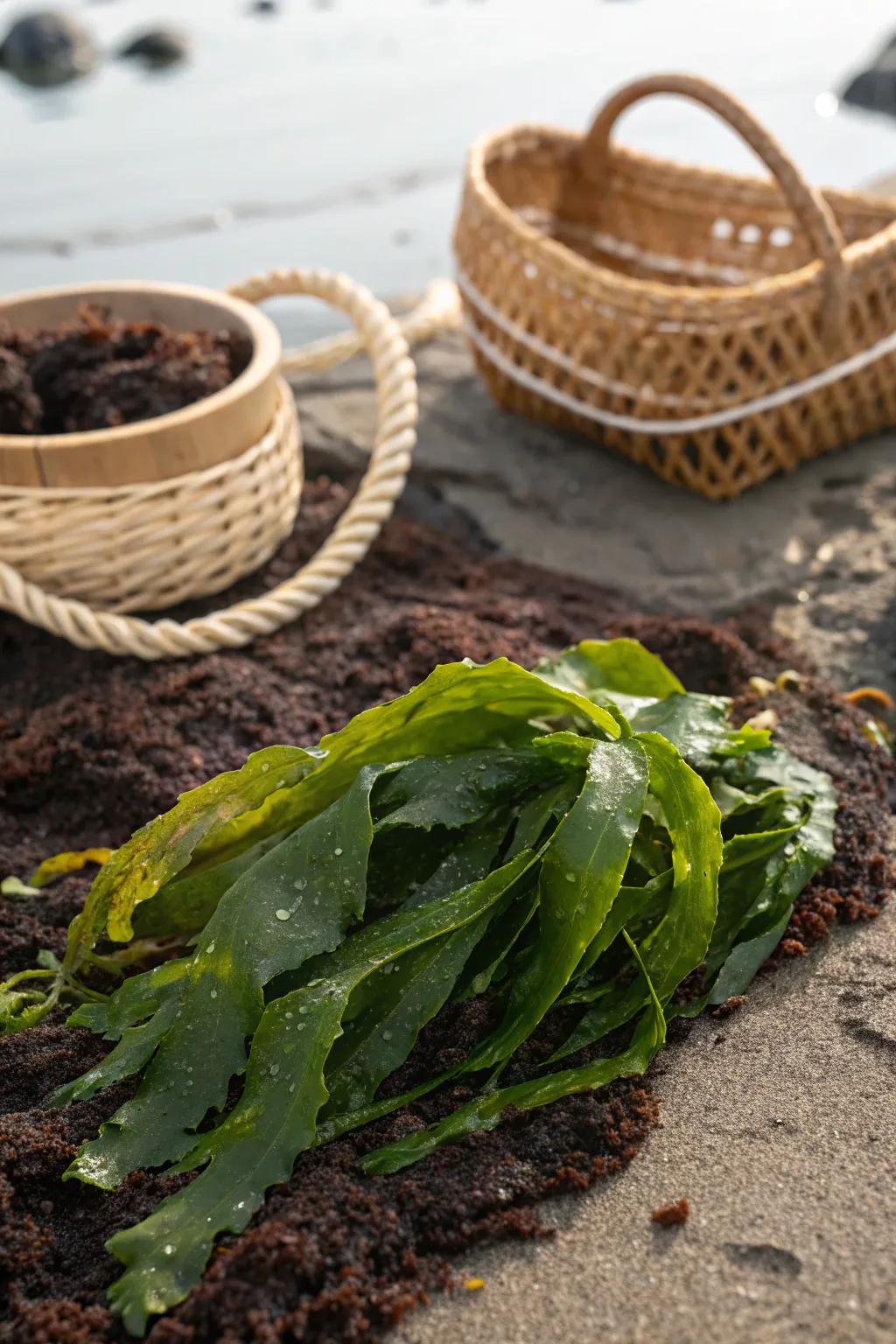Elevate your veggie garden with nature's nutrient-rich treasure: kelp mulch.