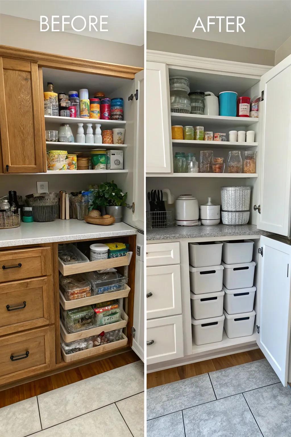 Before and after images showcasing a dramatic cabinet transformation.