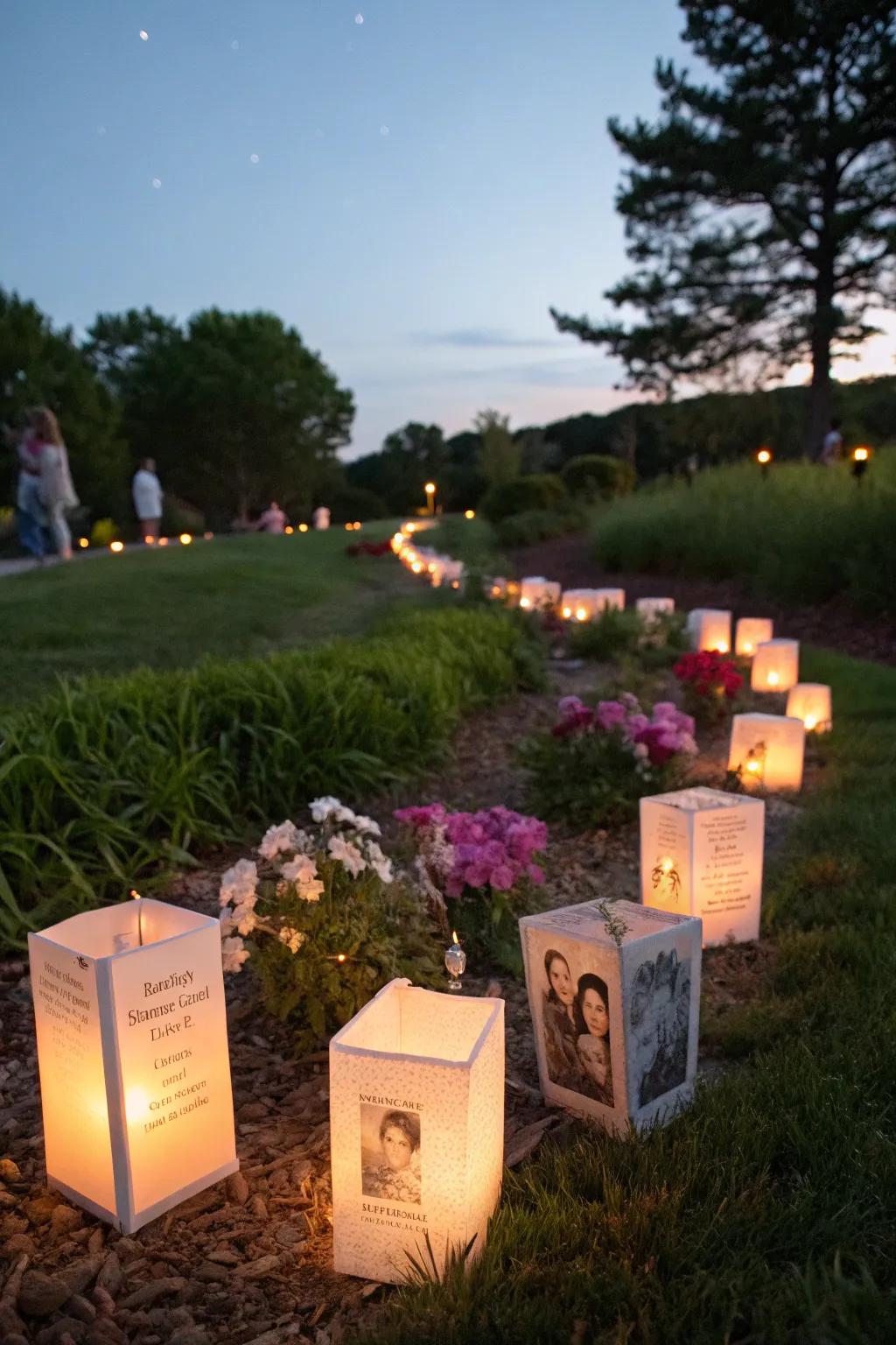 Remembrance beacons cast a warm radiance, keeping the spirit of your pet alive in the garden.