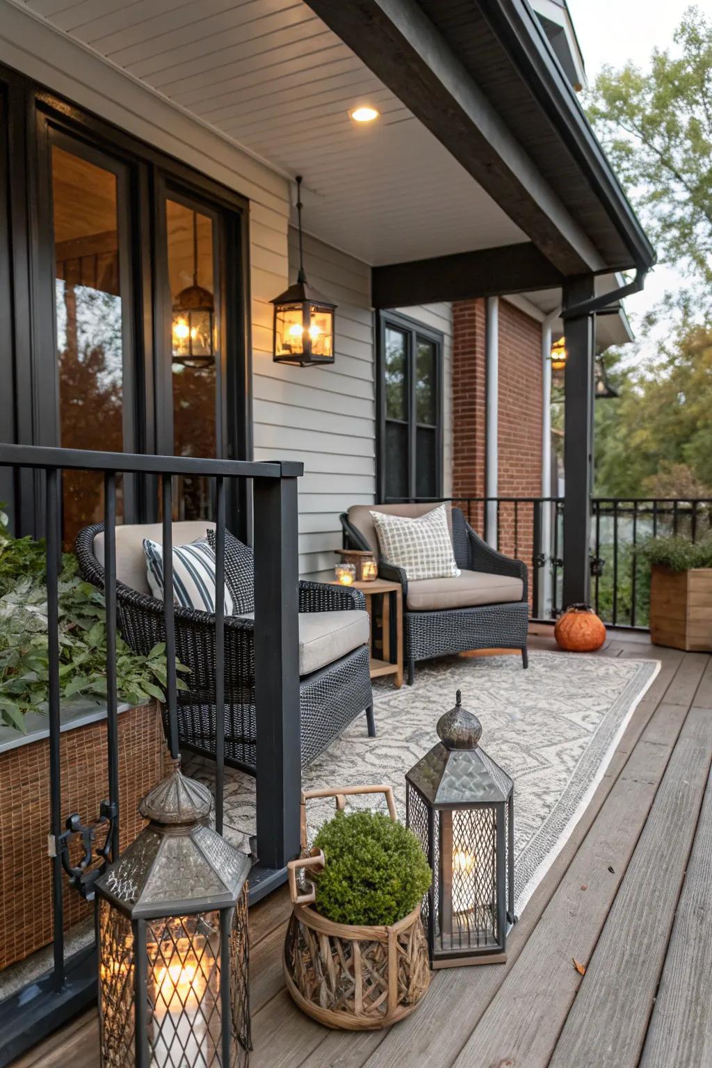 A porch extension with an eclectic mix of modern and vintage styles.