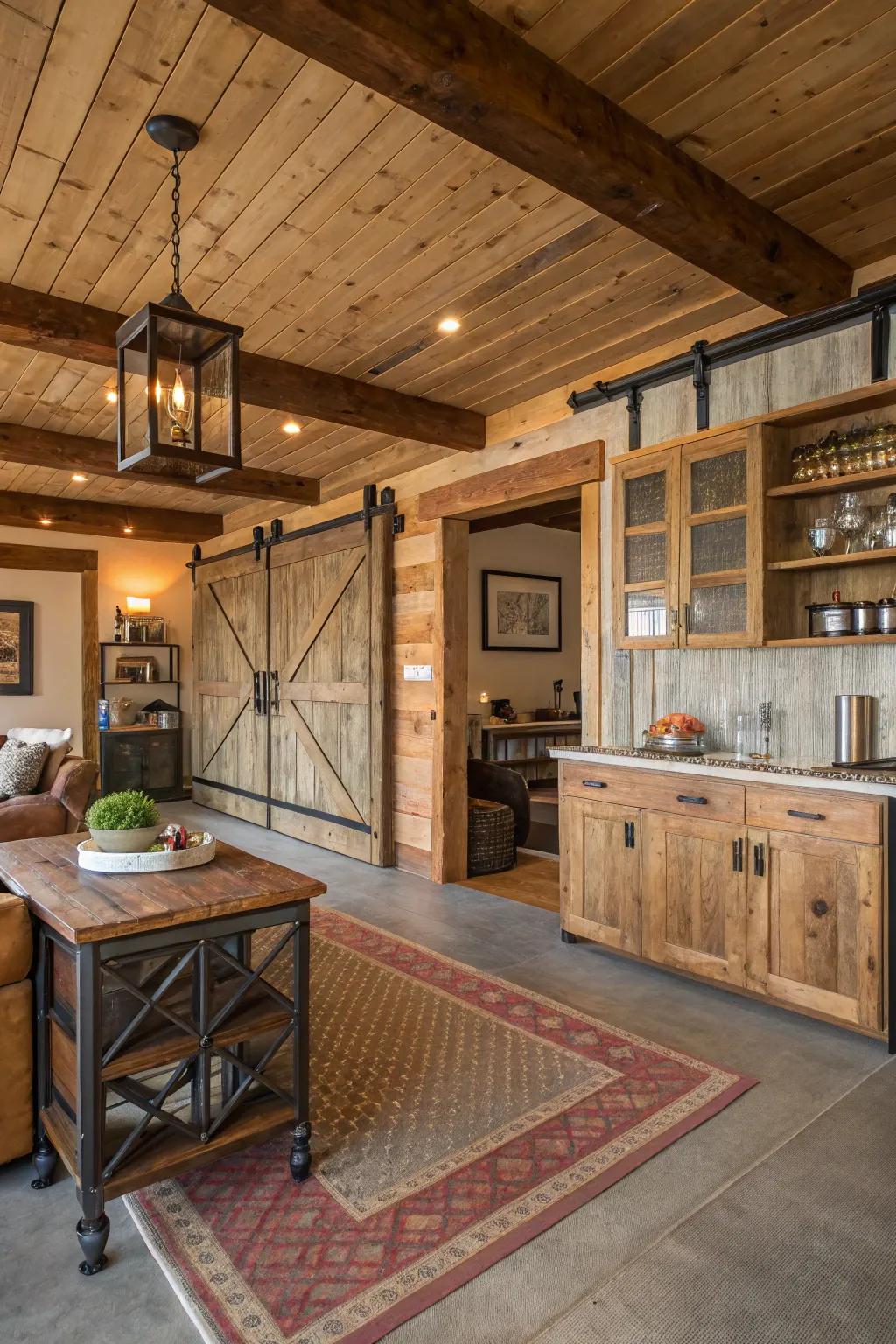 A chic room with an eco-friendly design using reclaimed materials.