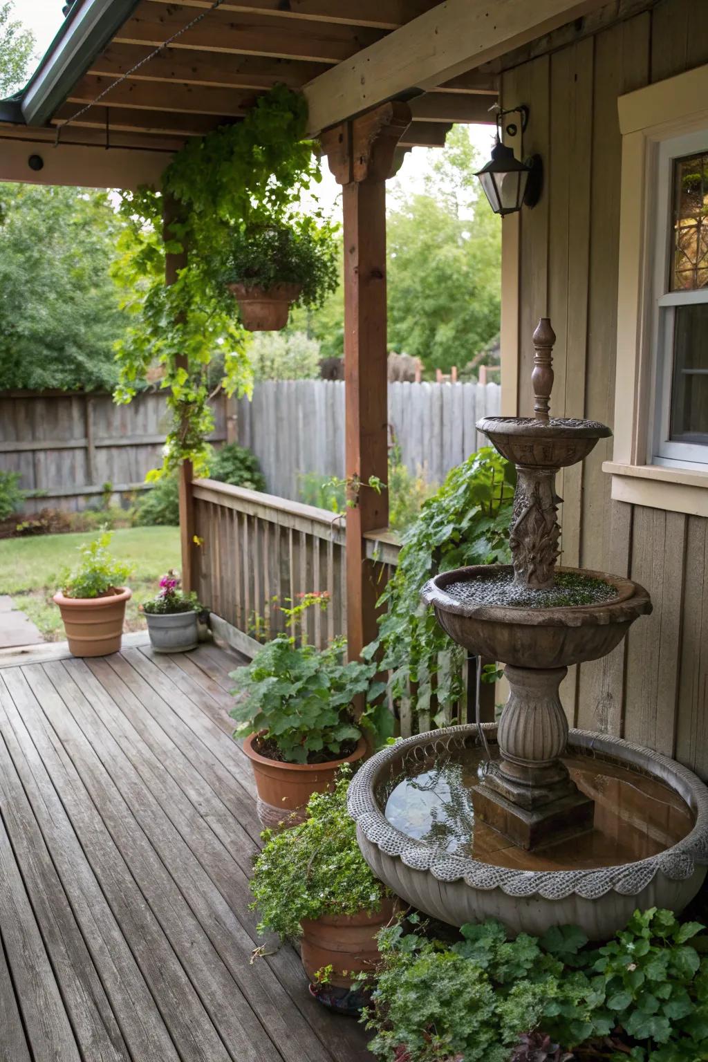 A water feature adds a soothing, surprising element.