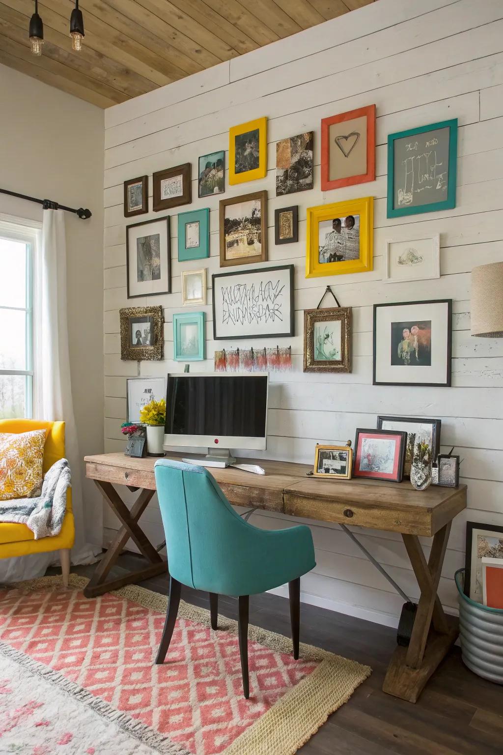 A gallery wall adds a unique touch to your farmhouse office space. 🖼️ #GalleryWall #PersonalTouch