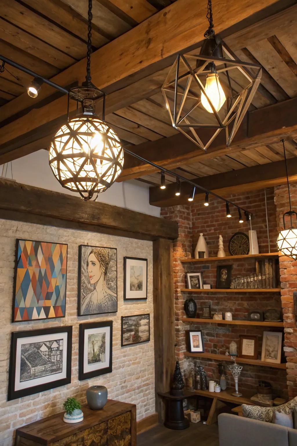 Modern elements add a contemporary twist to rustic interiors.