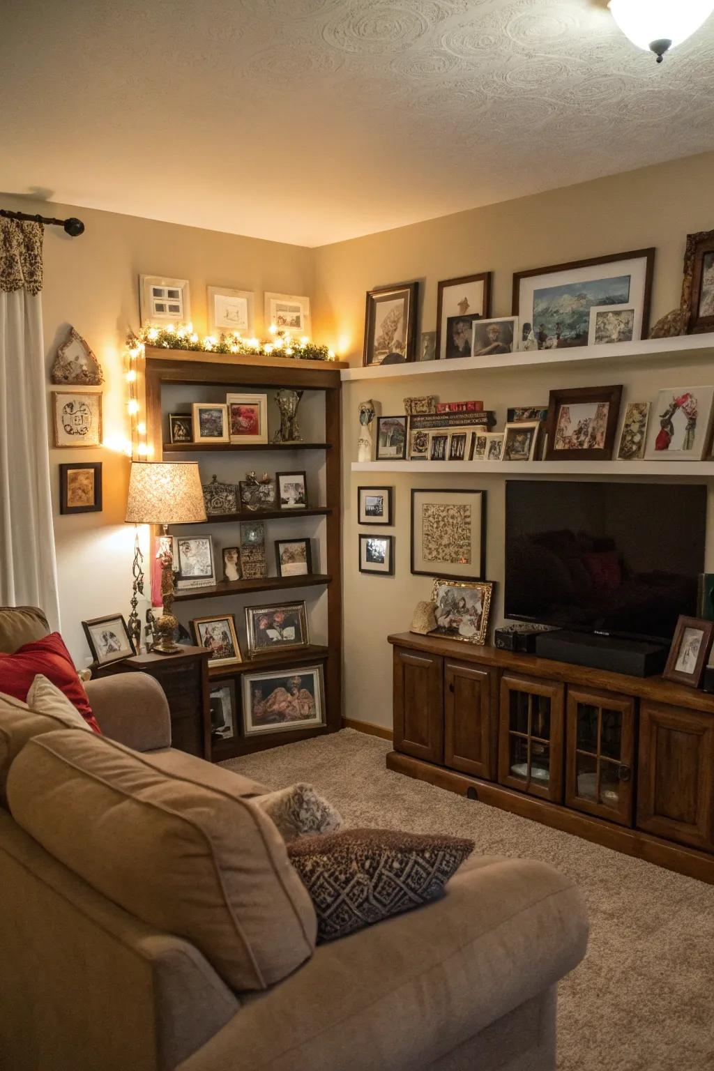 A neutral living room gains a sense of home and warmth from individual touches.