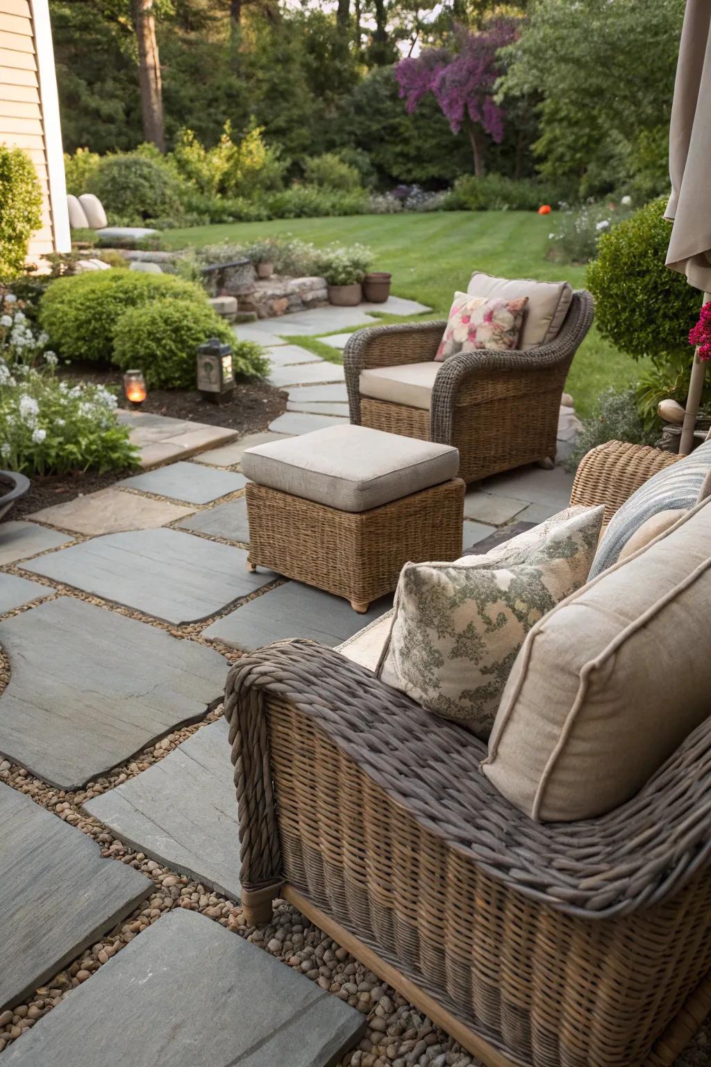 Layering textures adds depth and interest to your patio design.