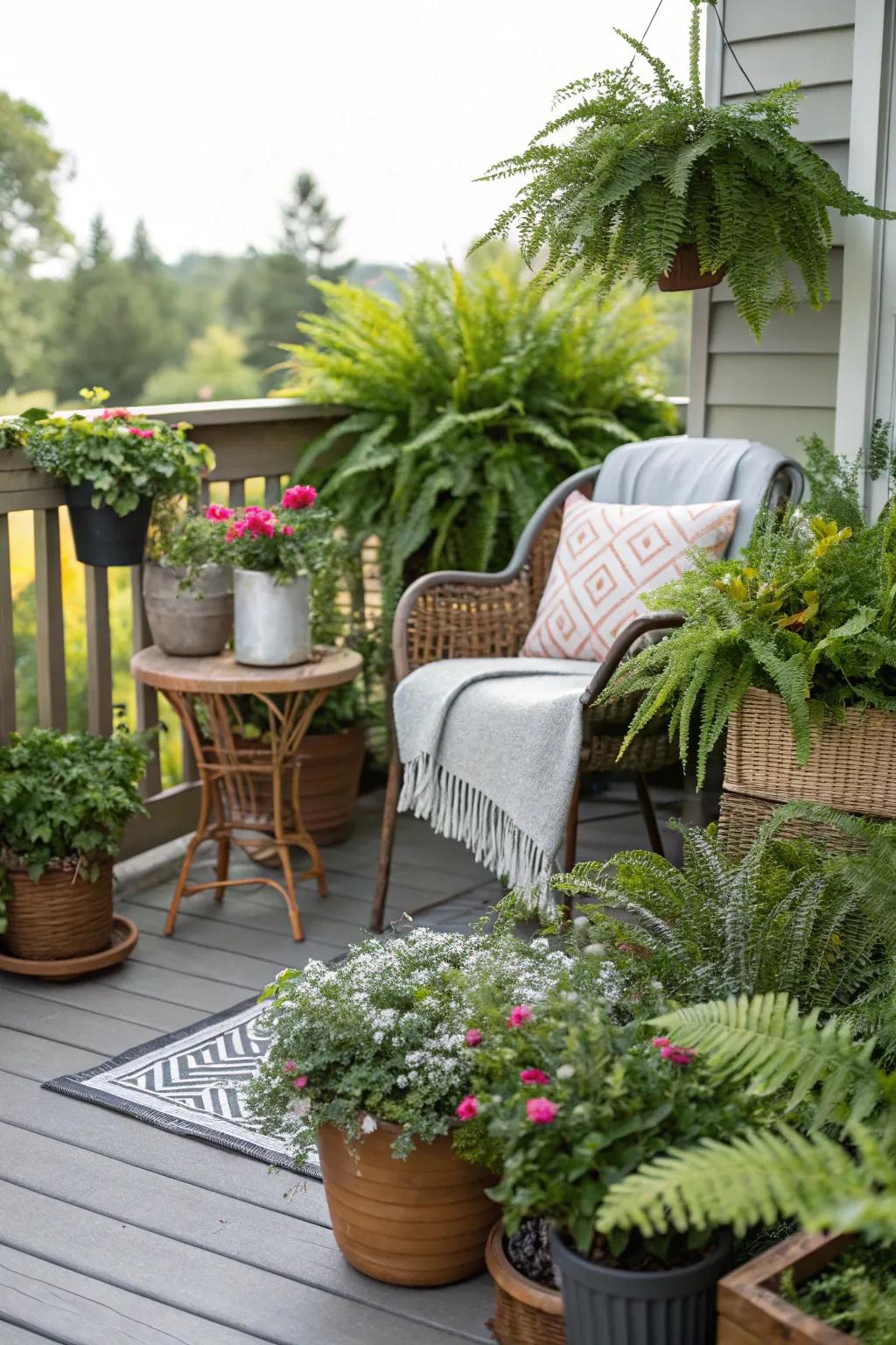 Enhance your deck with a collection of potted plants.