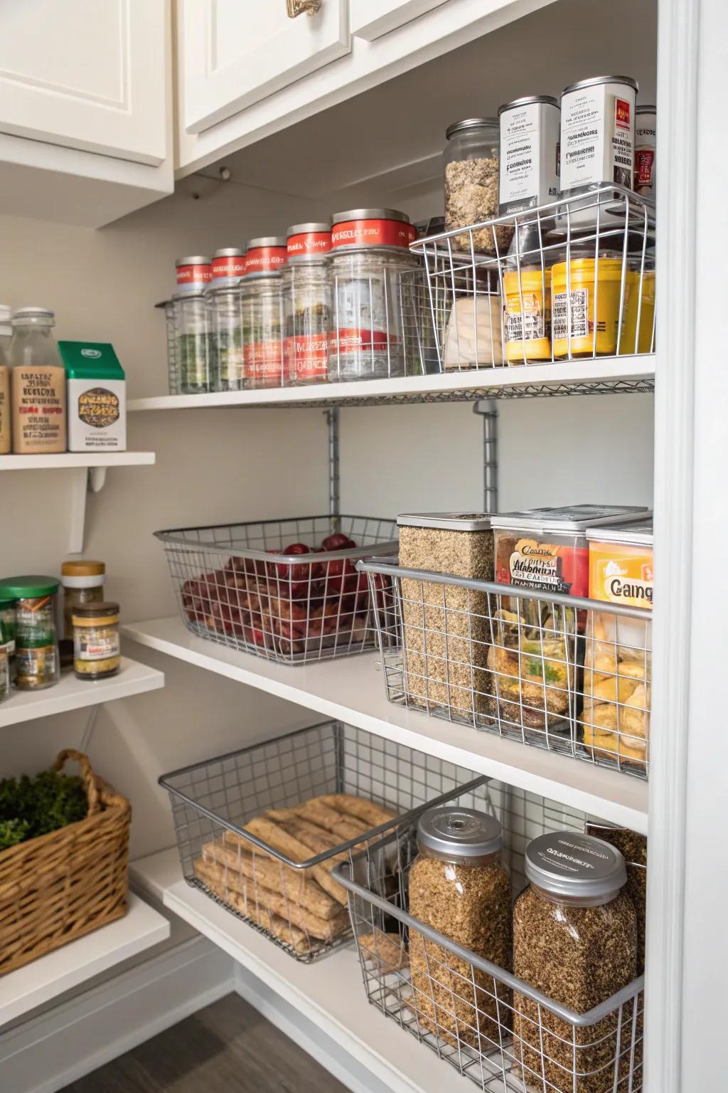 Wire baskets offer practical and stylish storage solutions.