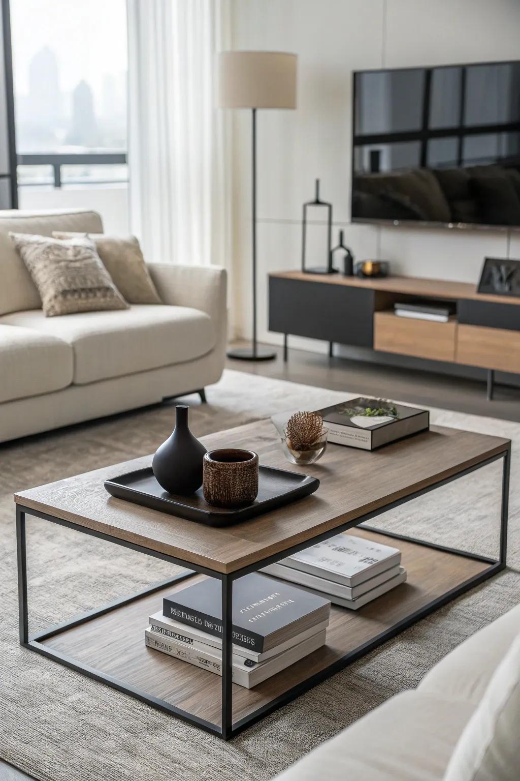 Sleek furnishings maintain zones unrestricted and orderly.