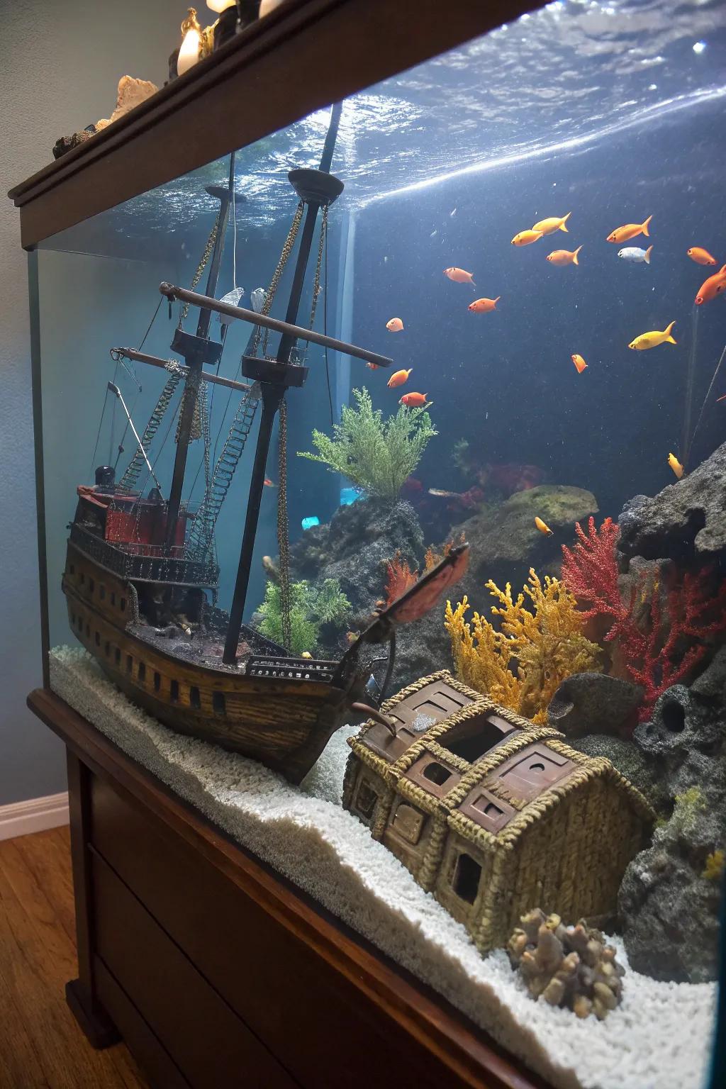 Dive into a shipwreck adventure with this creatively themed aquarium.