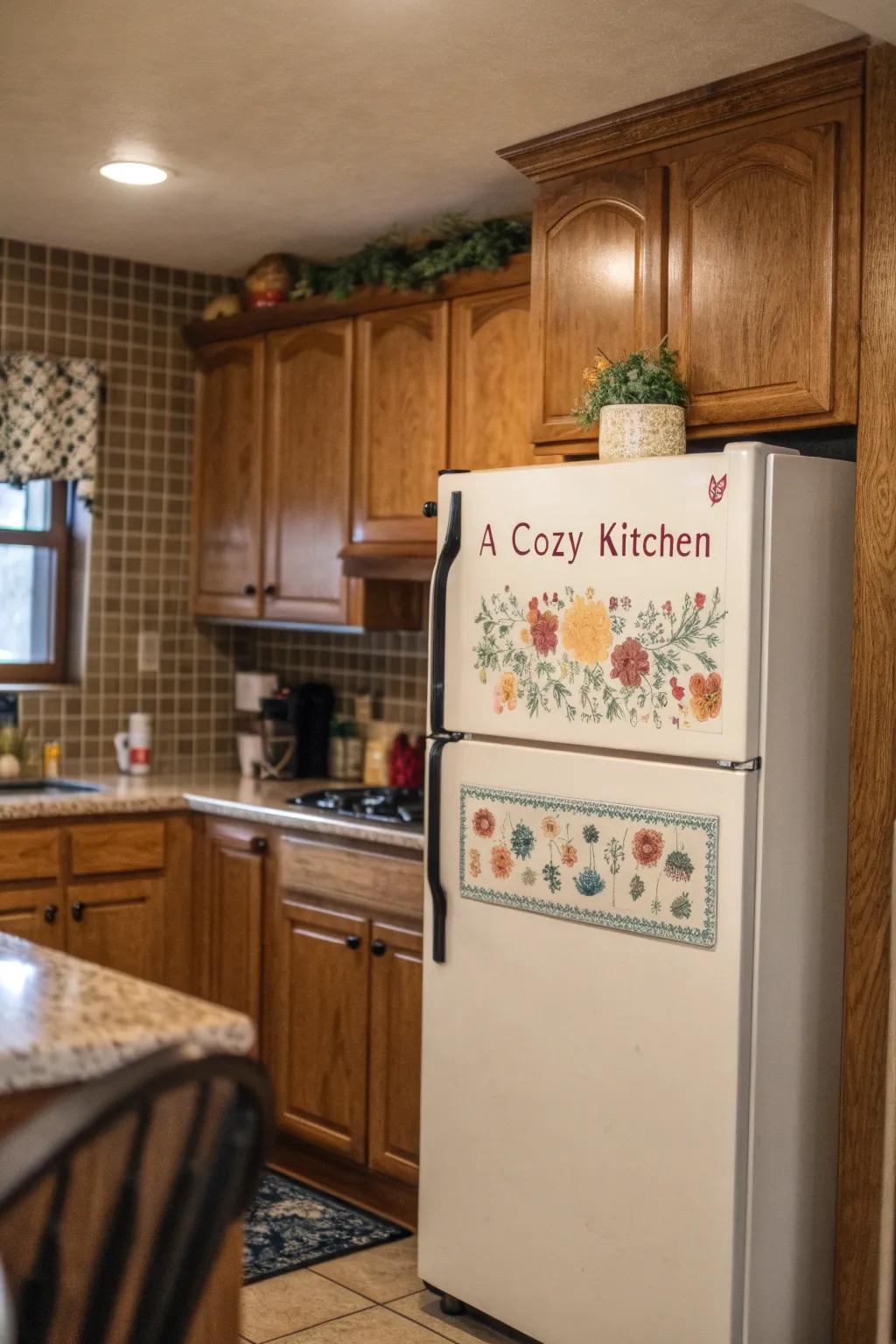 Express your personality with a decorative marker above the refrigerator.