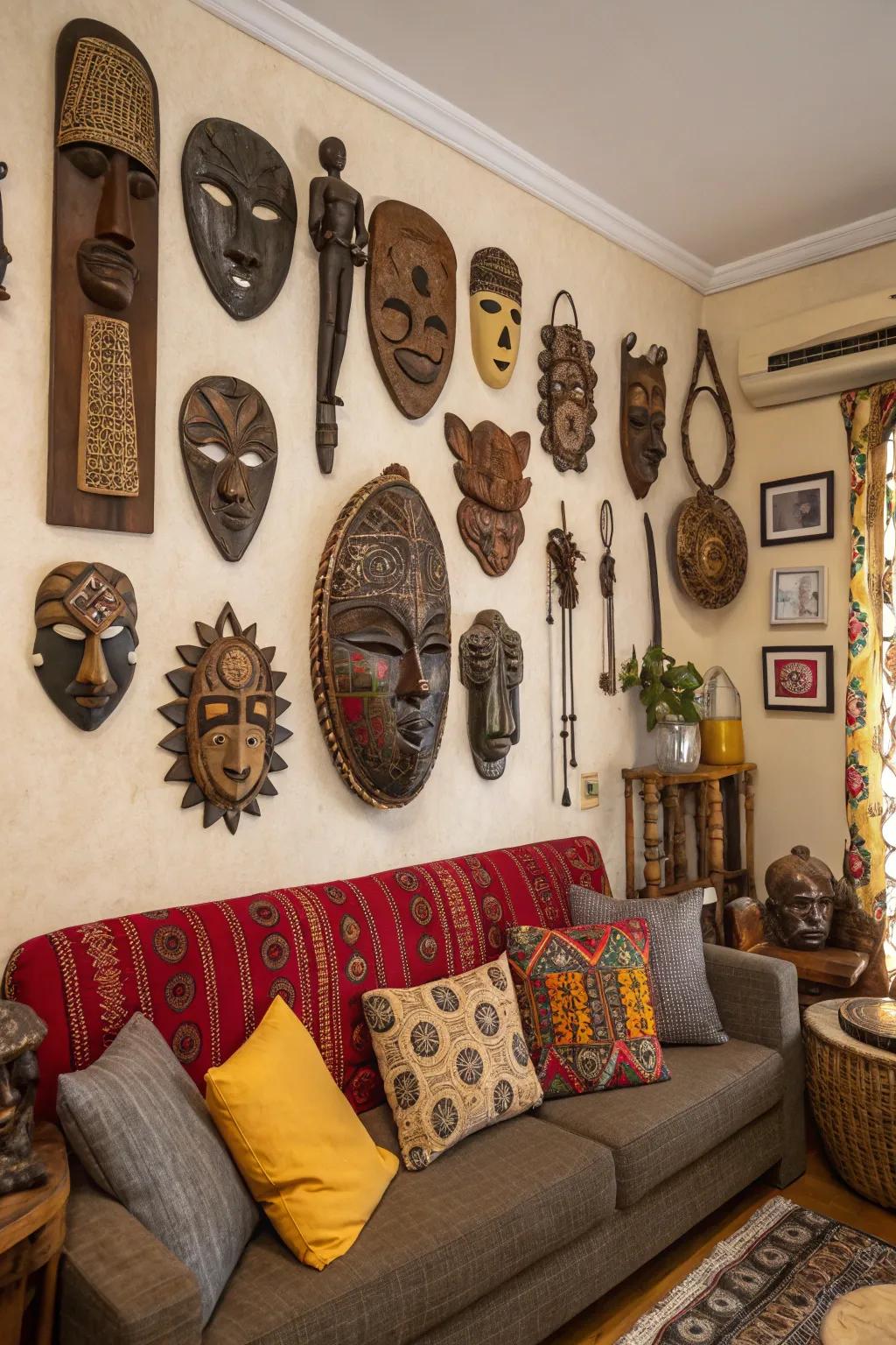 African masks and sculptures make a bold cultural statement in your living space.