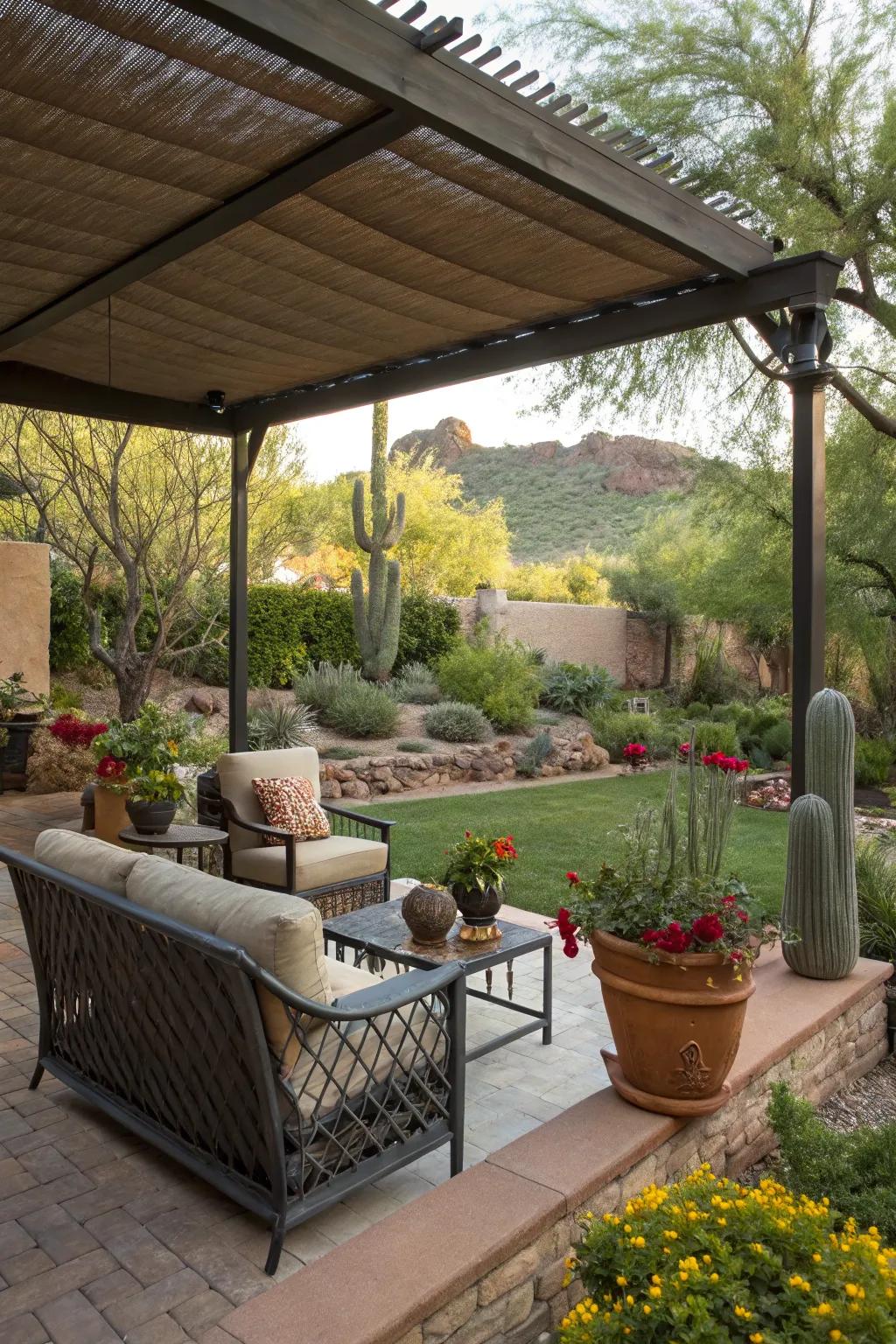 A patio offering a relaxing outdoor living space.