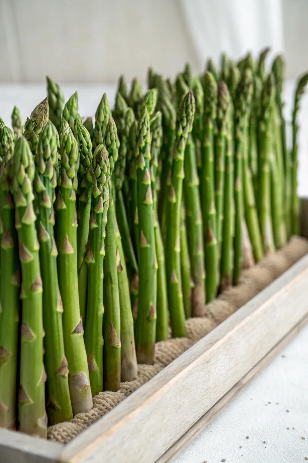 Linear Elegance: Embrace the beauty of order in nature with perfectly aligned asparagus rows.