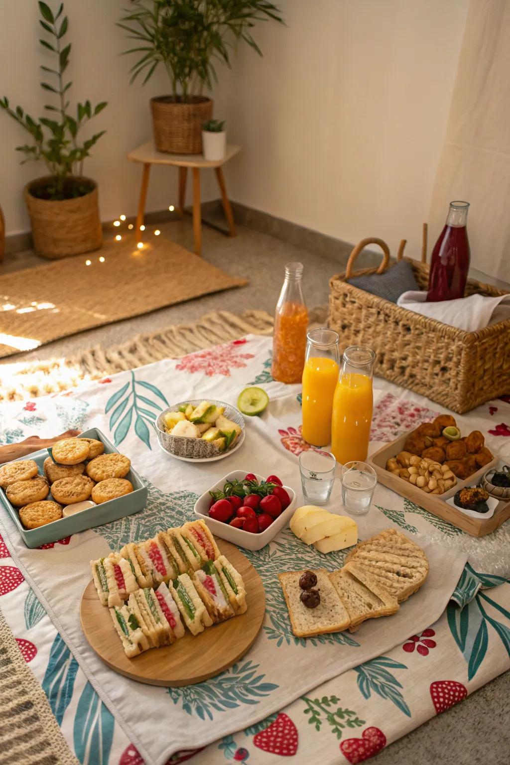 Bring the charm of a picnic indoors for a unique dining experience.