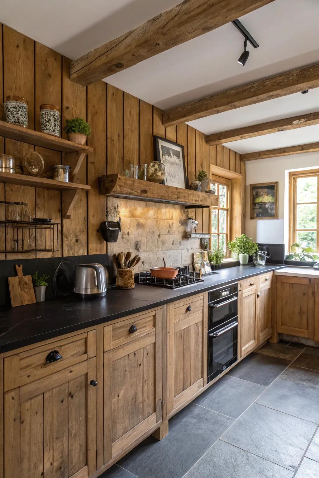 Timber backsplashes impart comfort and a natural element to the cooking space.