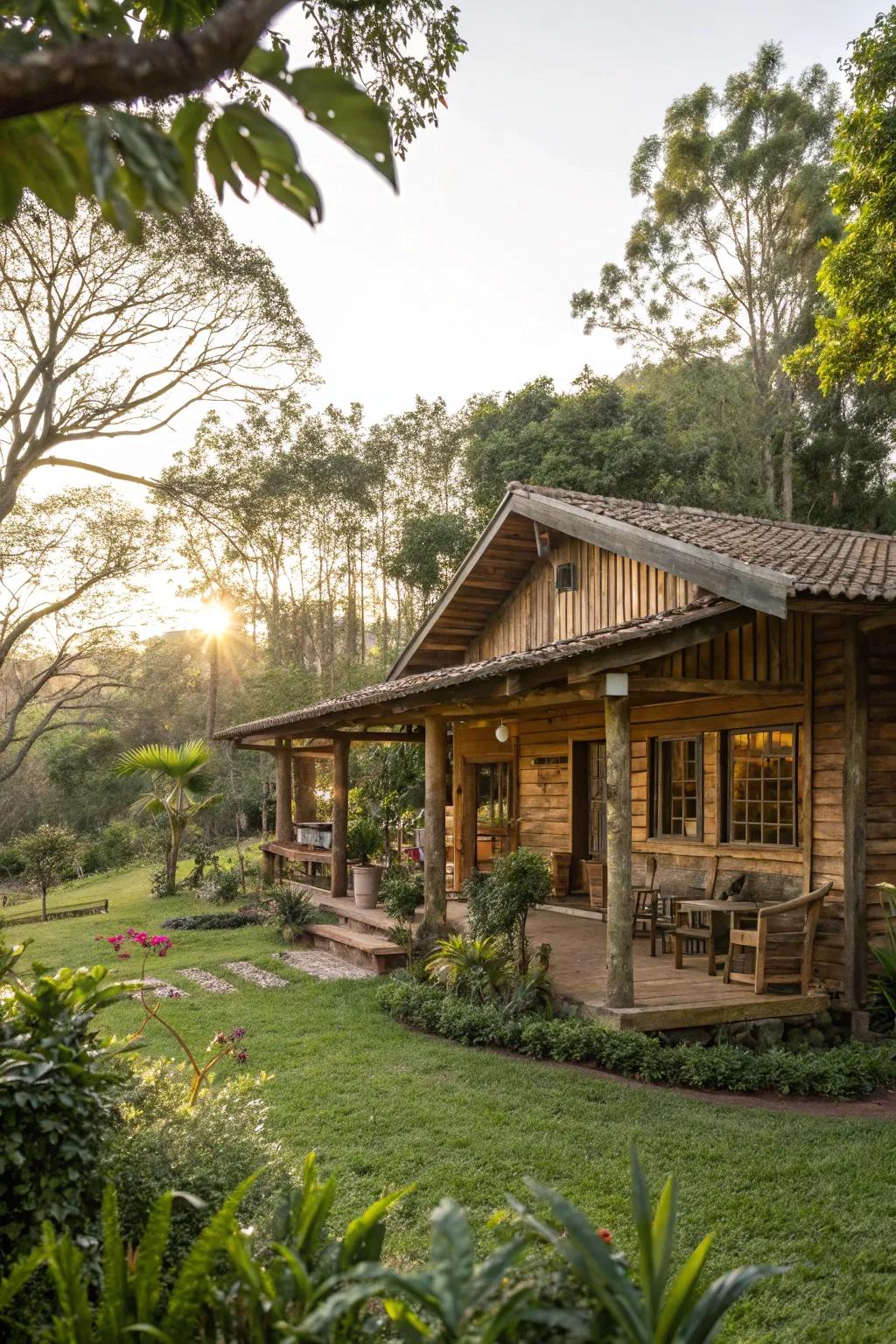 A rustic clubhouse blends seamlessly with nature.