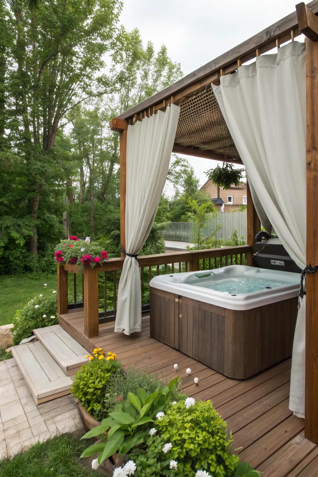 Exterior drapes add a touch of elegance while ensuring your privacy.