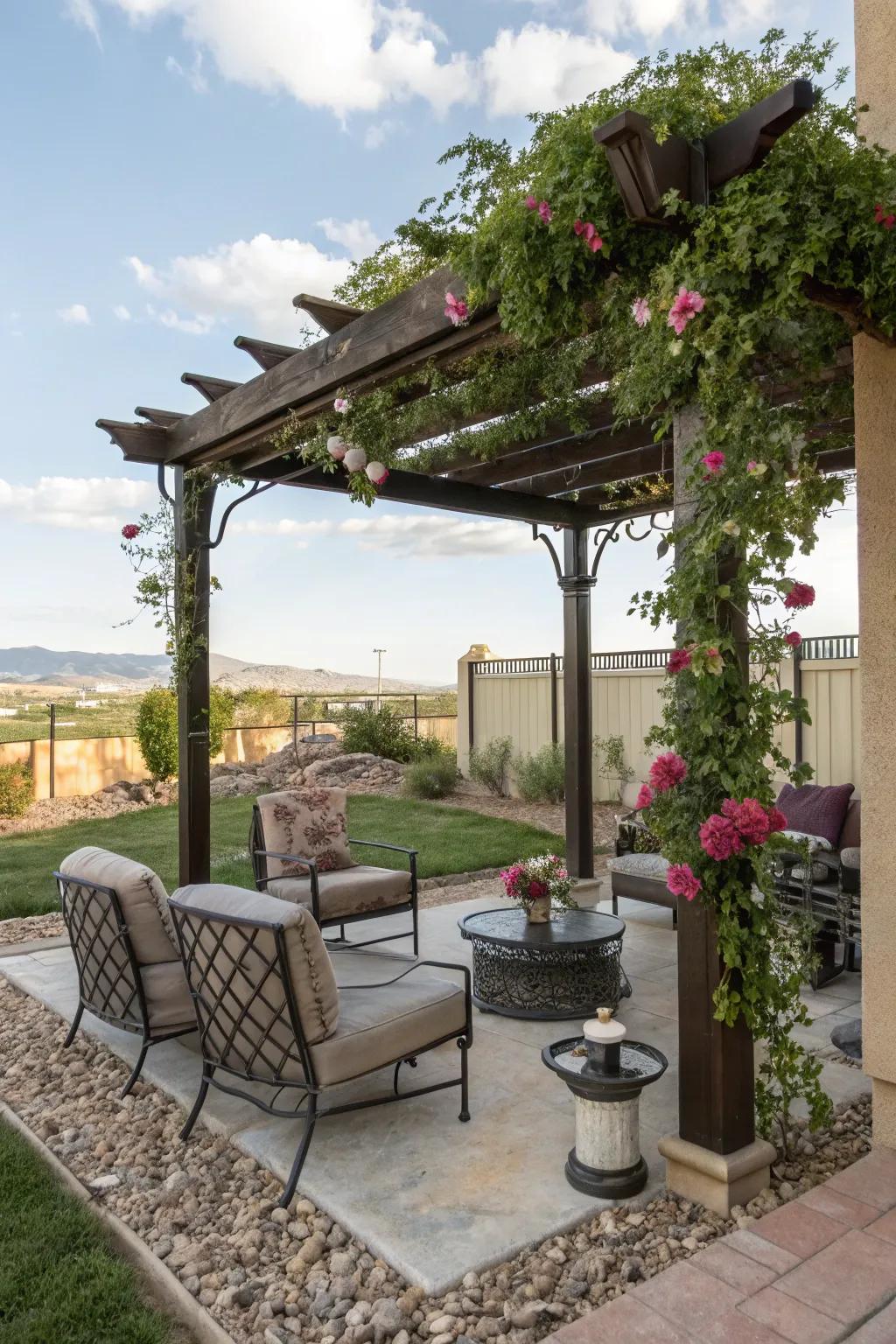 Create a cozy shaded area with a stylish pergola.