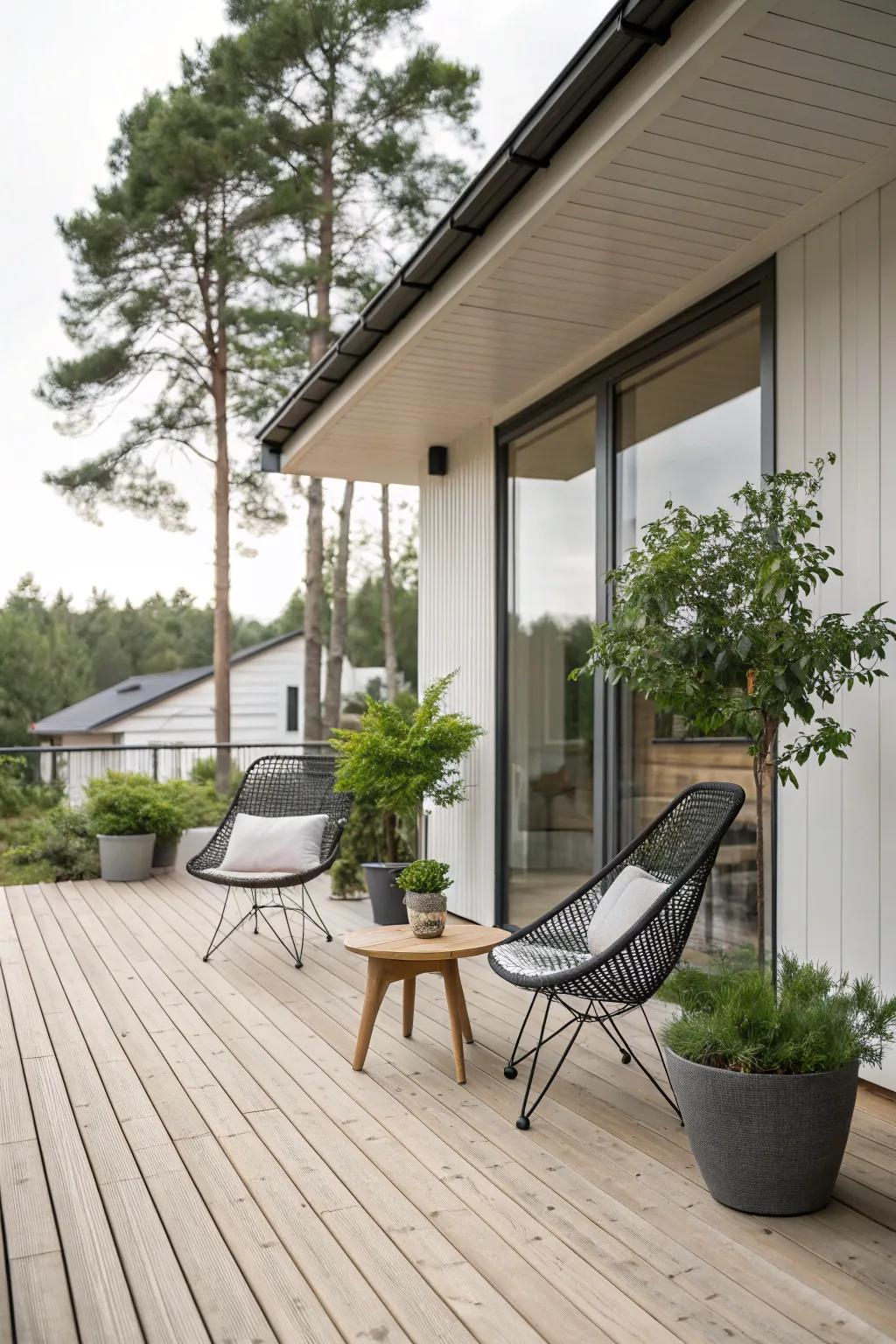 Incorporate a contemporary deck for a smooth mix of style and function.