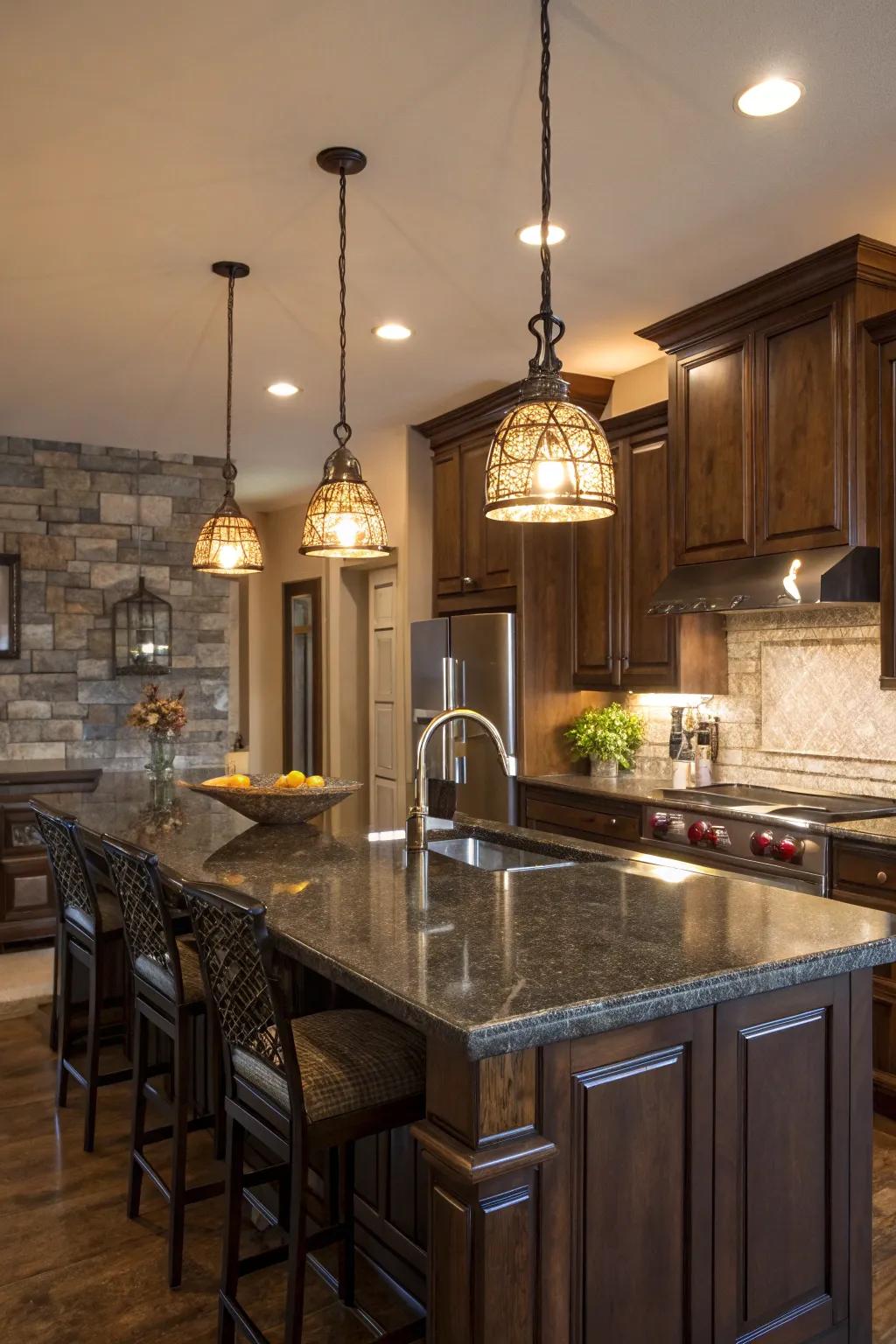 Lighting that brings elegance and warmth to your bar island.