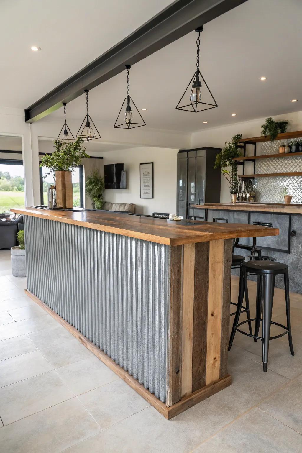 Industrial elements add a rugged charm to your bar.